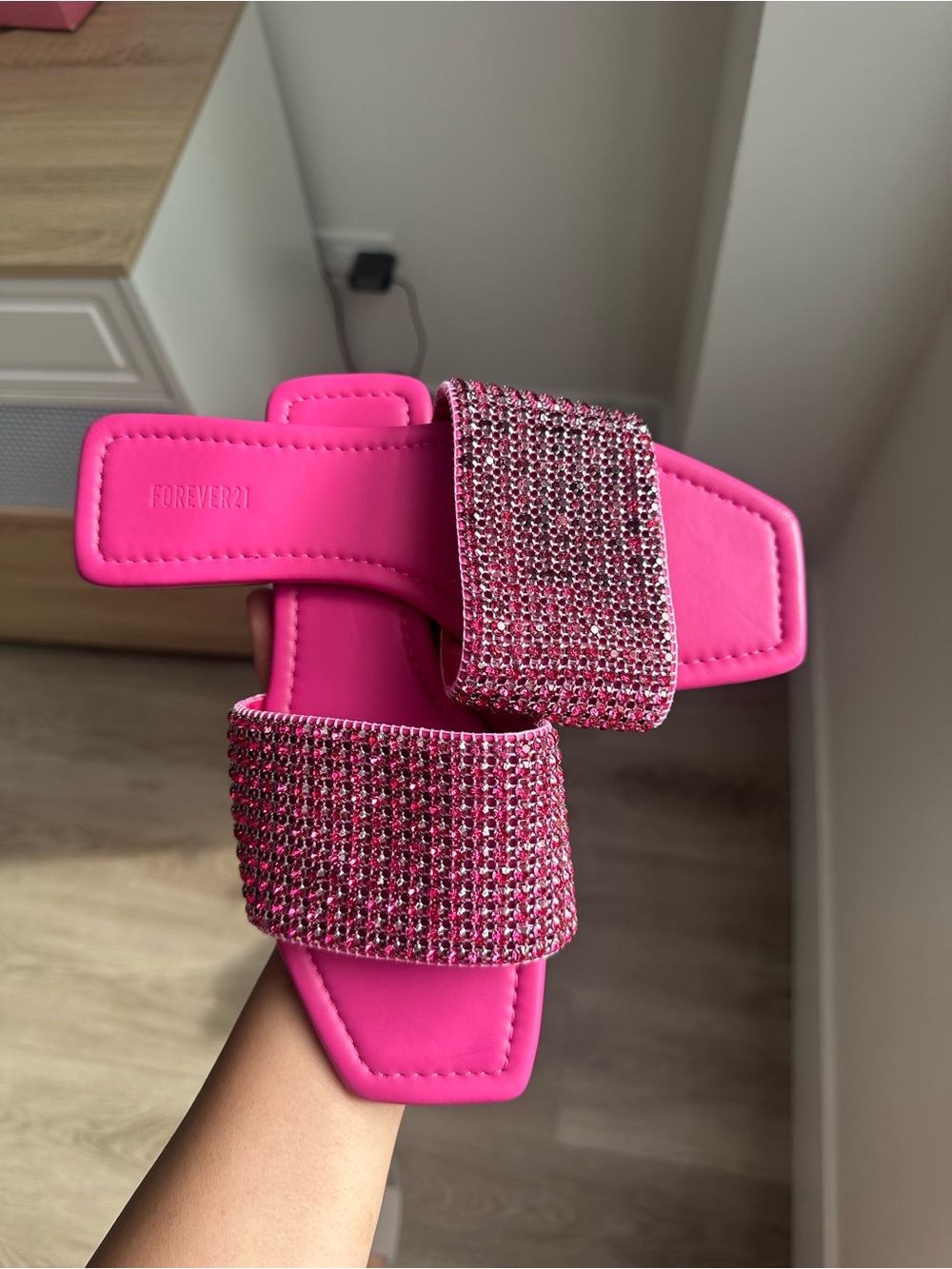 Hot Pink Jeweled Slide Sandals